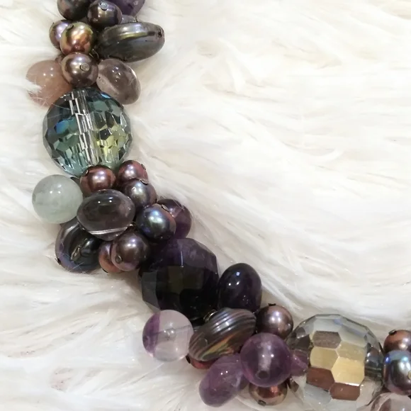Genuine Pearl Amethyst Crystal Gemstone Necklace - Picture 5 of 10